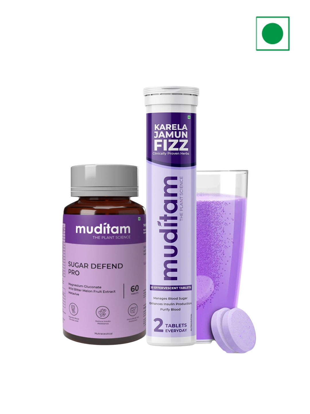

Muditam Ayurveda Sugar Management Kit & Karela Jamun Fizz - 60 Tablets, White