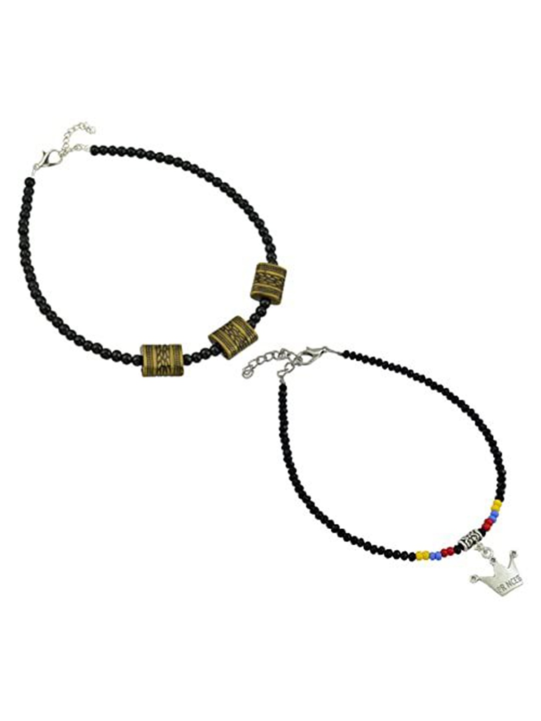 

HIGH TRENDZ Women Set of 2 Anklets, Black