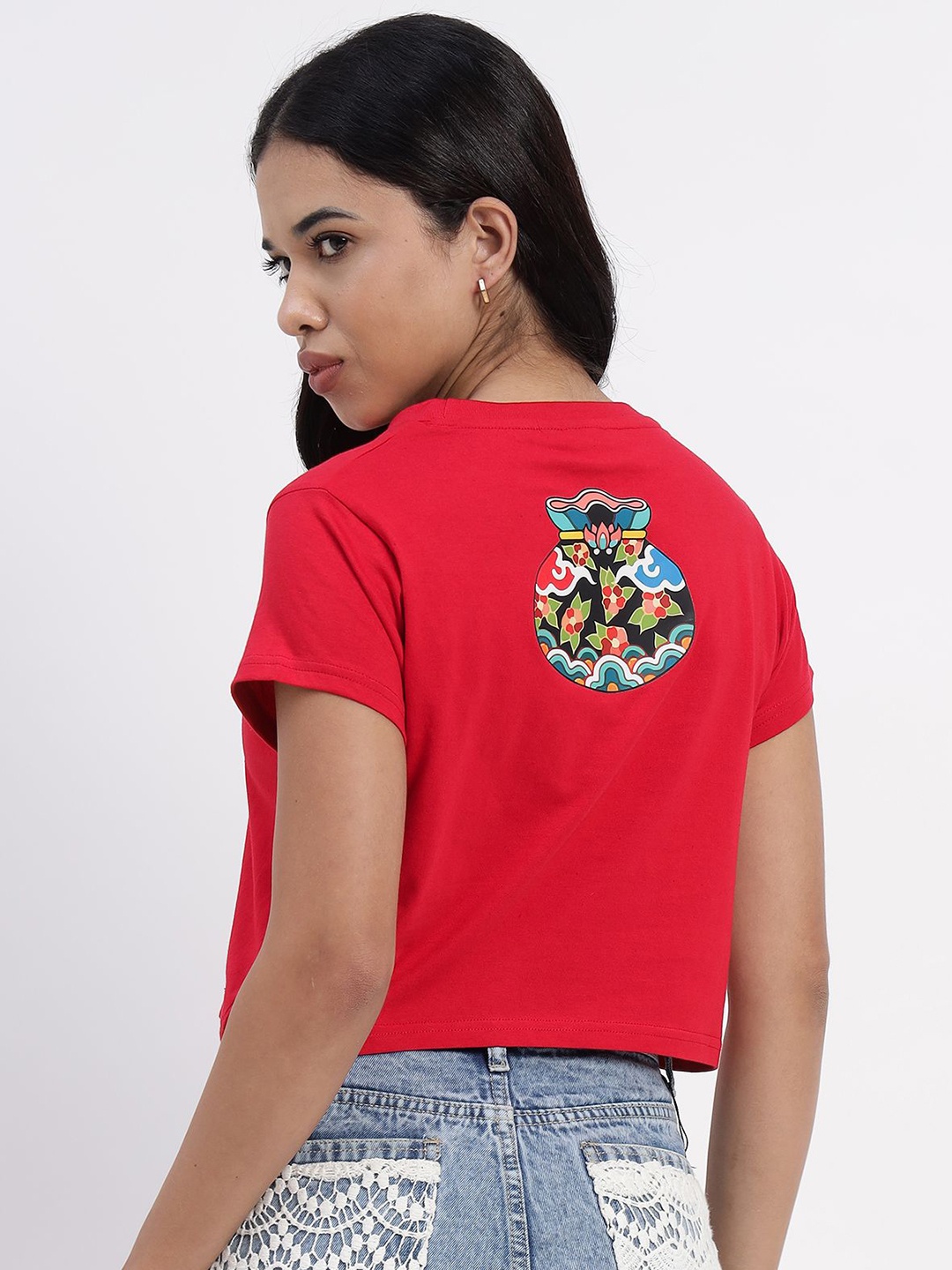 

Sands of India Women Extended Sleeves Pockets Slim Fit T-shirt, Red
