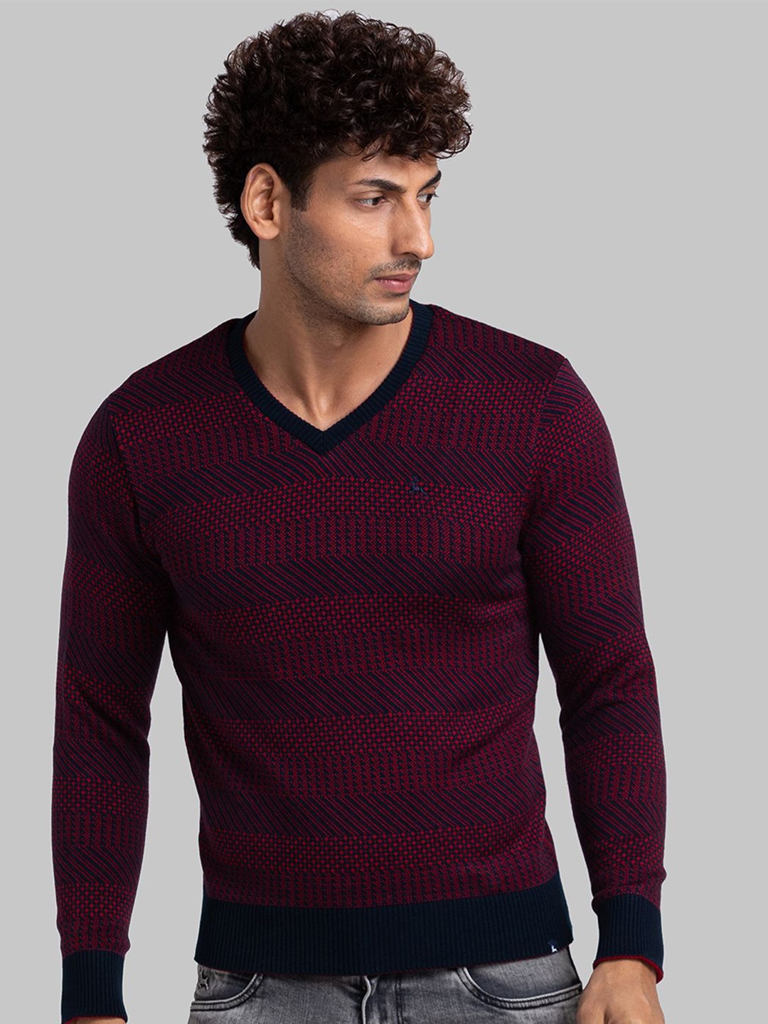 

Parx Men Ribbed Pullover, Red