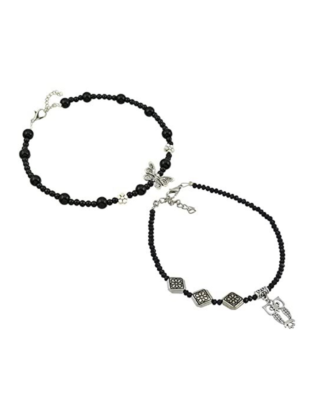 

HIGH TRENDZ Women Set of 2 Anklets, Black