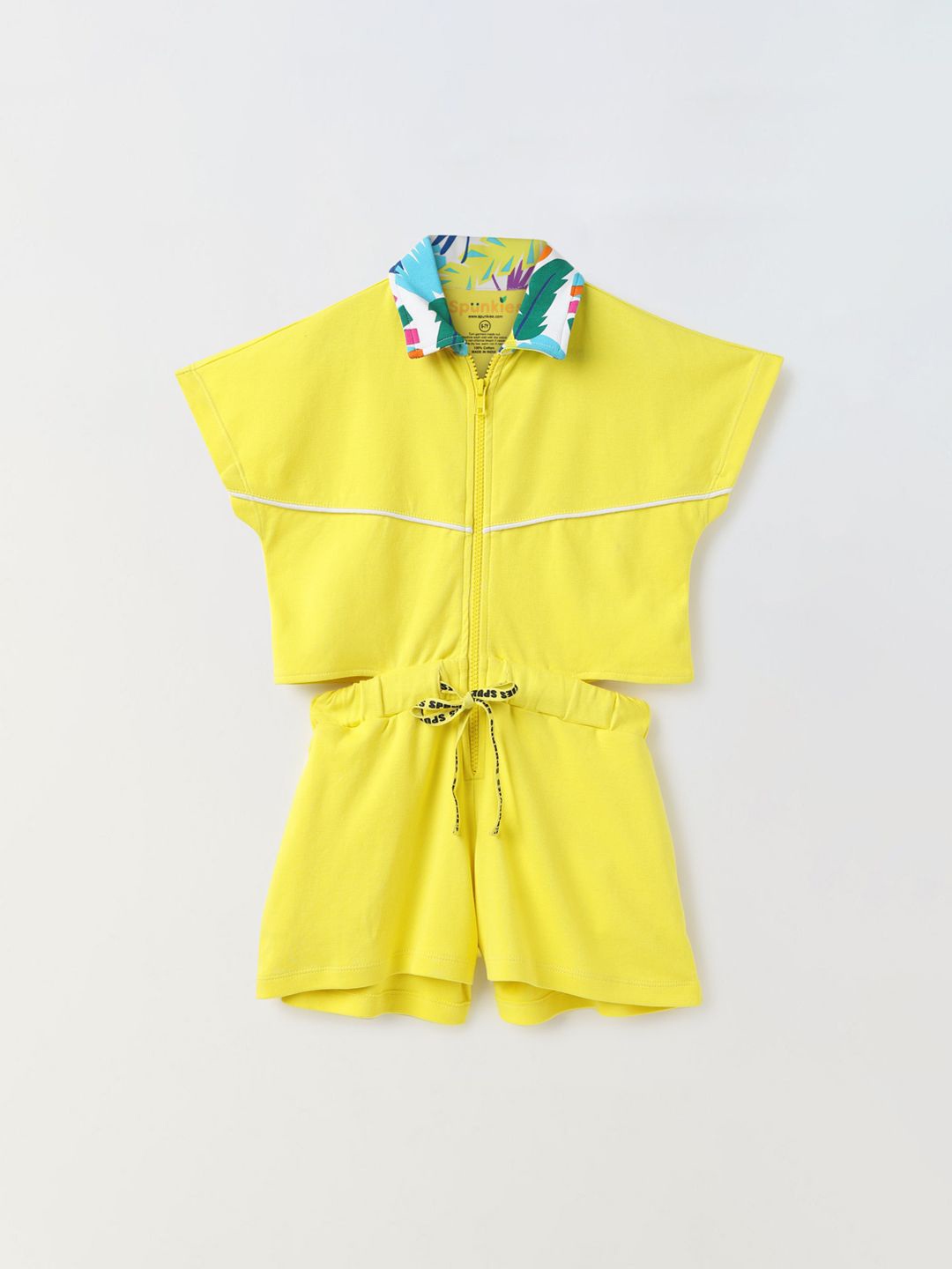 

SPUNKIES Girls Shirt Collar Cotton Jumpsuit, Yellow