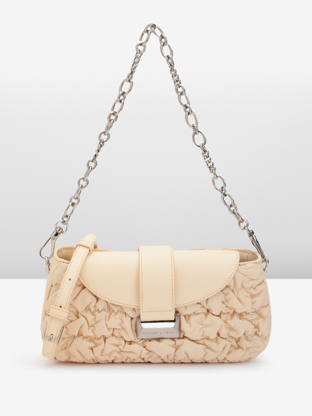 

CHARLES & KEITH Textured Structured Shoulder Bag, Beige