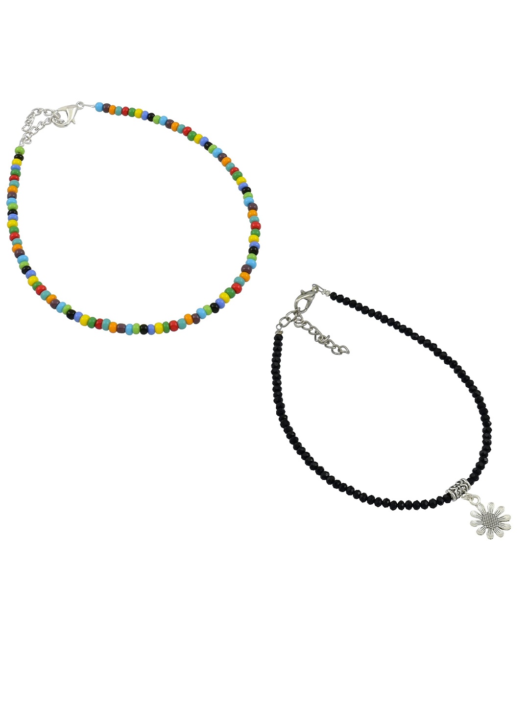 

HIGH TRENDZ Women Set of 2 Anklets, Black