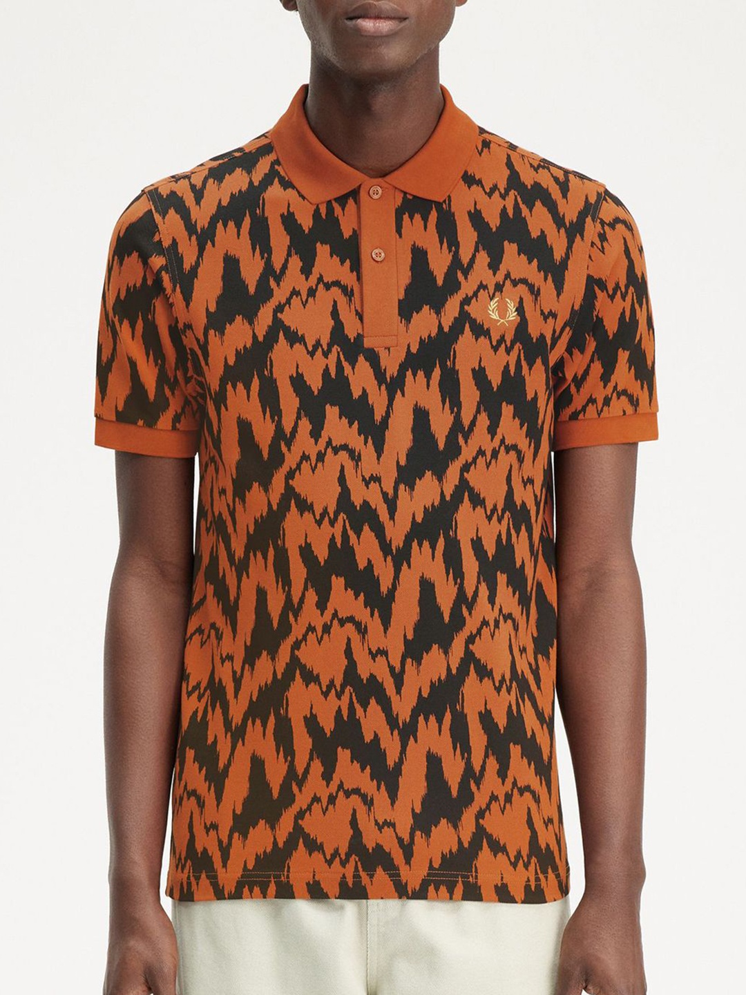 

Fred Perry Men Printed Polo Collar Pockets T-shirt, Orange