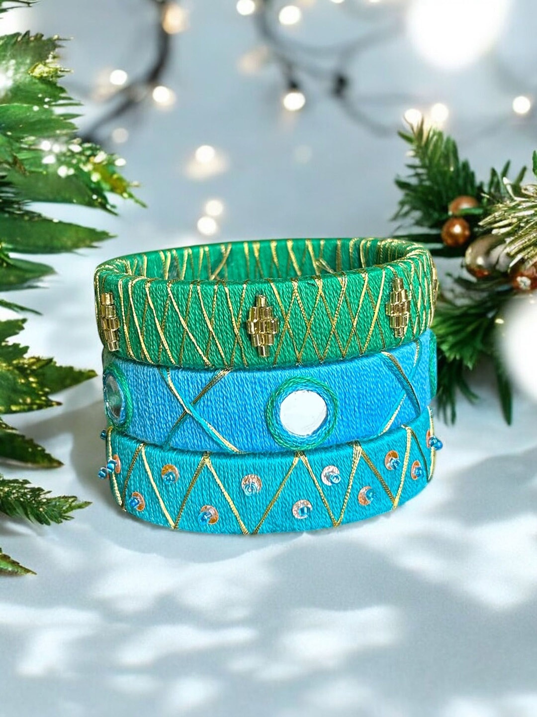 

JEWELWATI Set of 3 Handmade Beaded Bangle, Blue