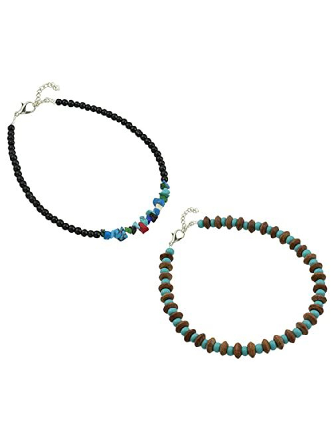 

HIGH TRENDZ Women Set of 2 Anklets, Black