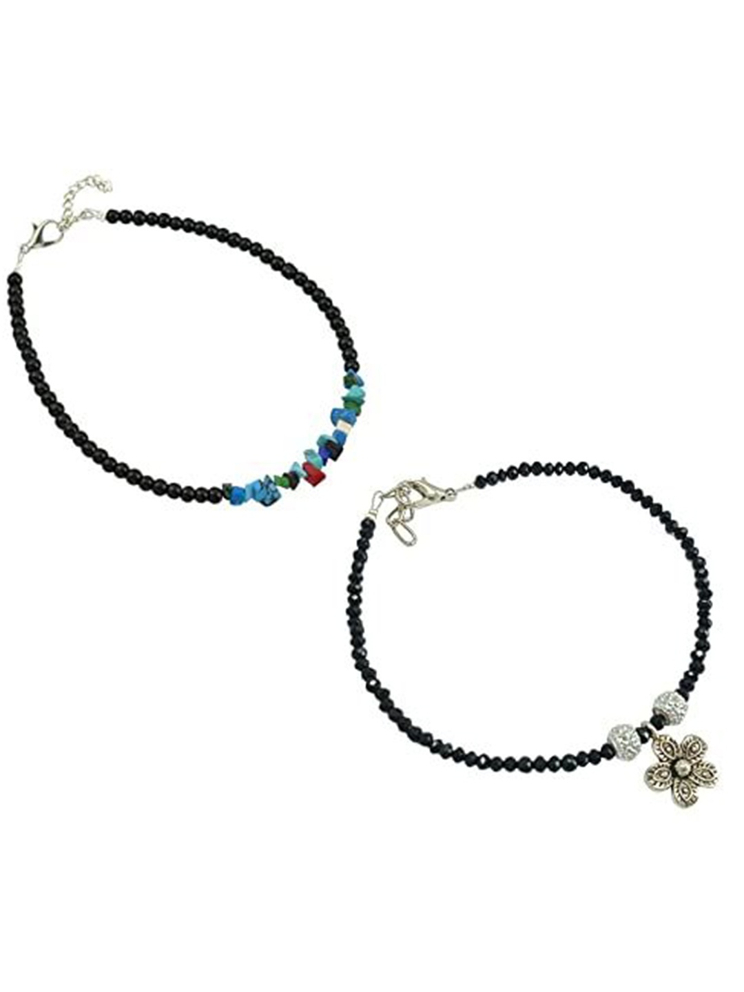 

HIGH TRENDZ Women Set of 2 Anklets, Black