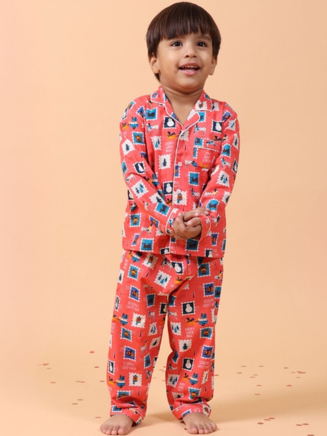 

MAMA AND PEACHES Unisex Kids Printed Night suit, Red