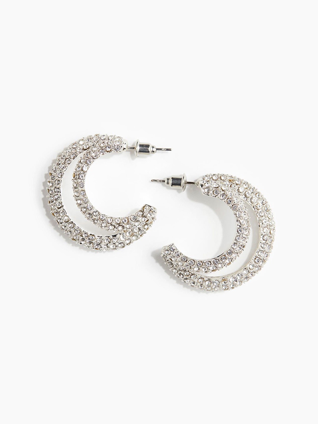 

H&M Rhinestone-Embellished Hoop Earrings, Silver