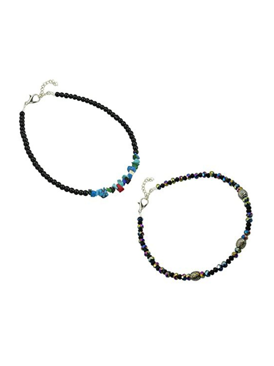 

HIGH TRENDZ Women Set of 2 Anklets, Black