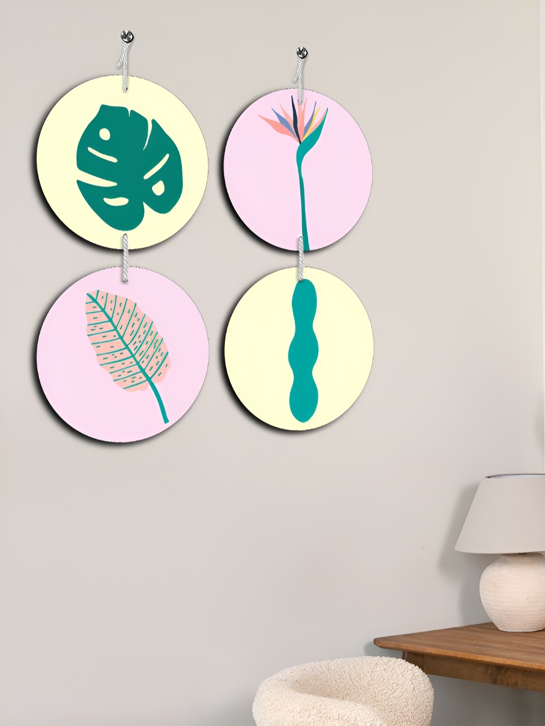 

OLIVE TREE Pink & Green Set Of 4 Tree Wall Hanging