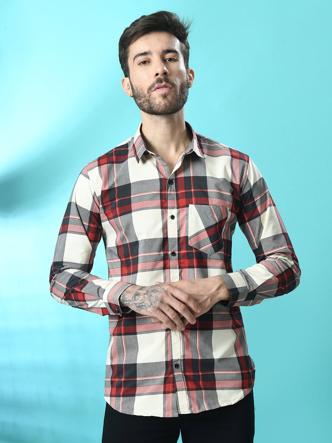 

Tanip Men Comfort Sheer Checked Casual Shirt, Red