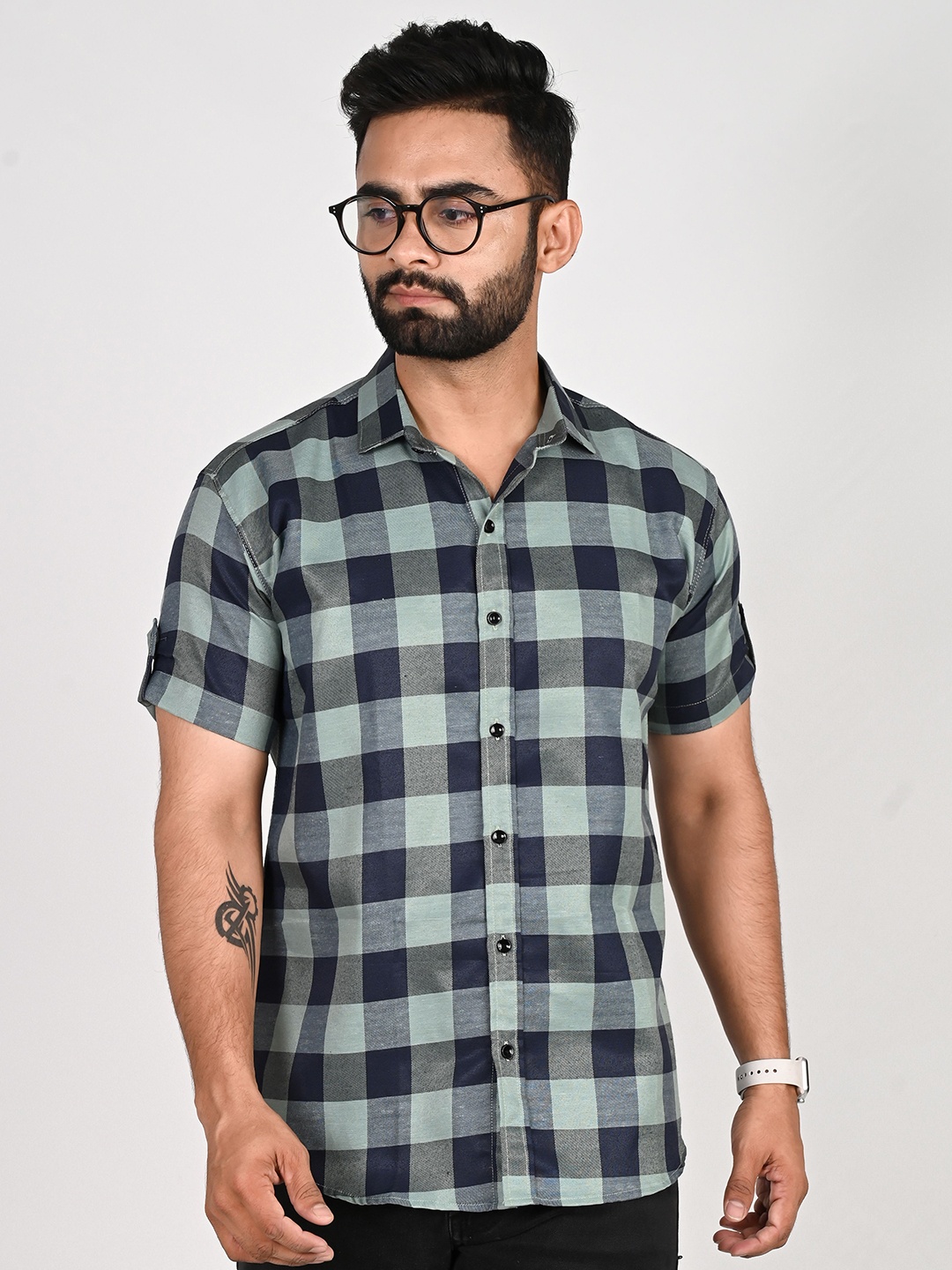 

Tanip Men Comfort Sheer Checked Casual Shirt, Green