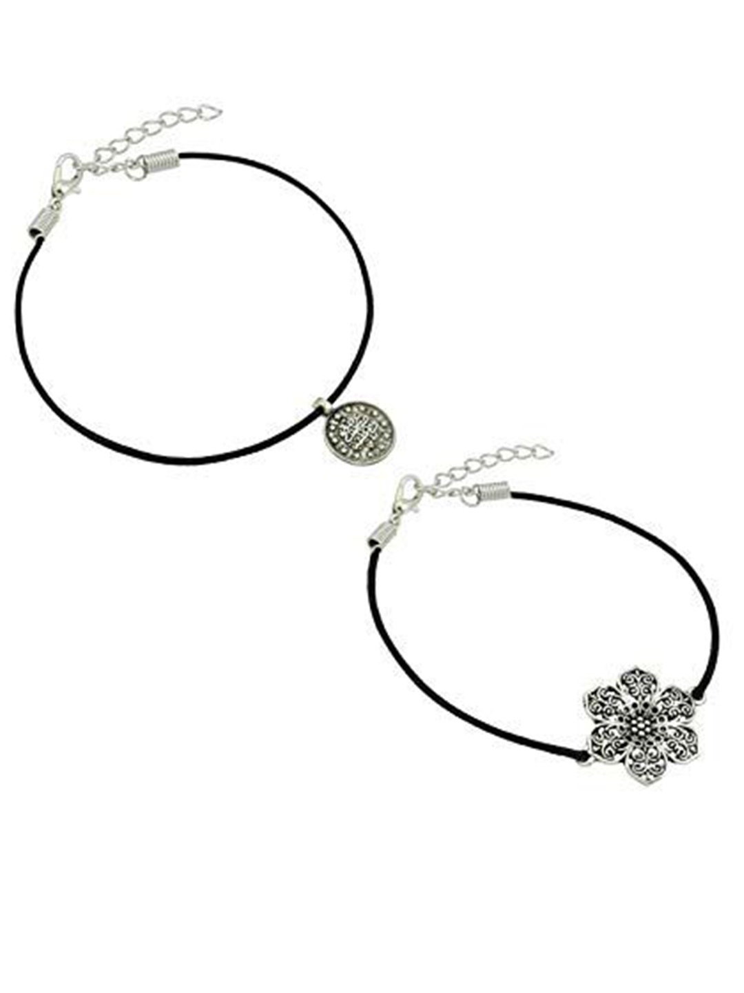 

HIGH TRENDZ Women Set of 2 Anklets, Black
