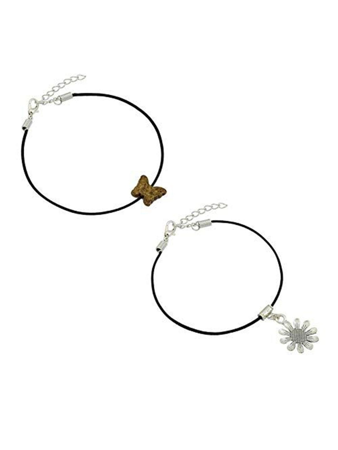 

HIGH TRENDZ Women Set of 2 Anklets, Black