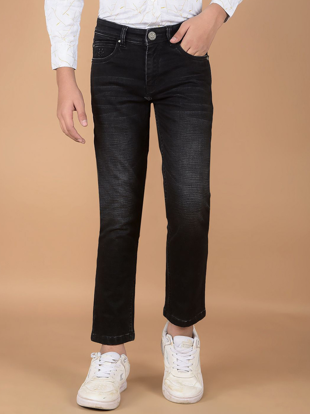 

Crimsoune Club Boys Slim Fit Heavy Fade Stretchable Jeans, Black