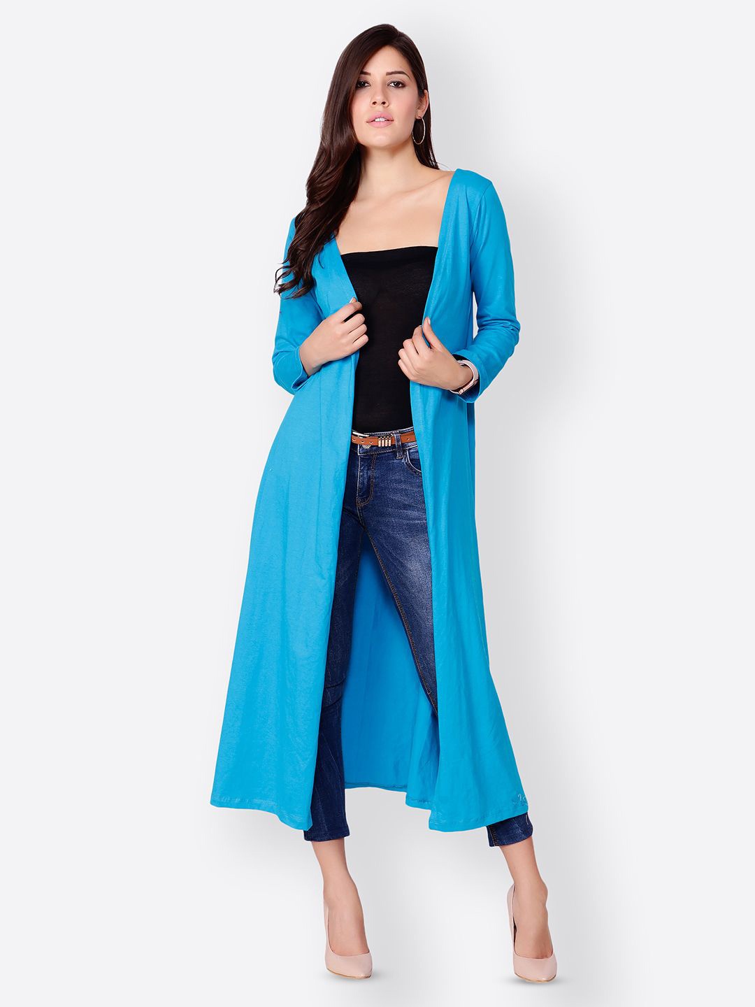 

SCORPIUS Women Longline Shrug, Blue