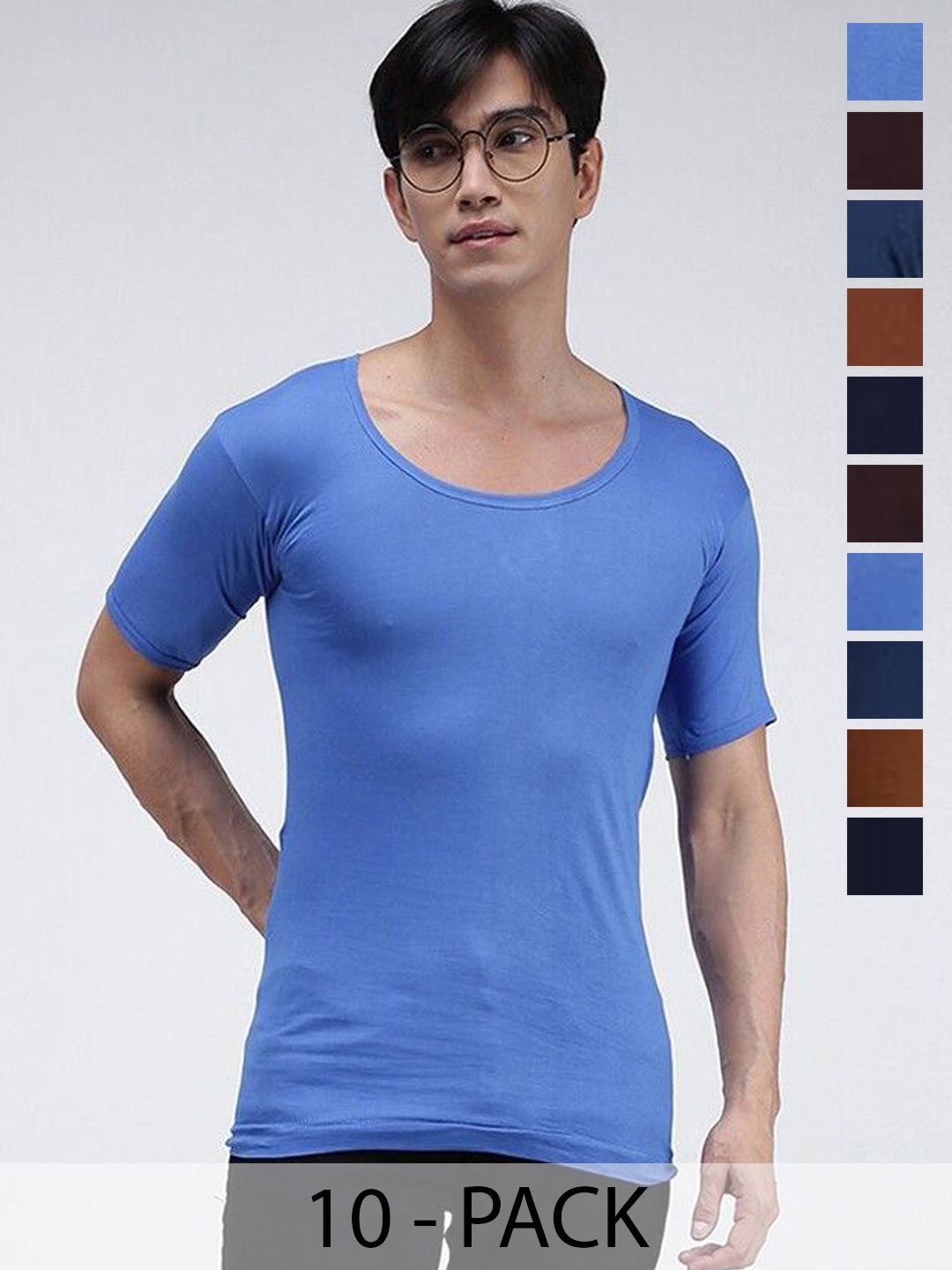 

AMUL COMFY Pack Of 10 Cotton Basic Vests Comfy-Color-RNS-10-85, Blue