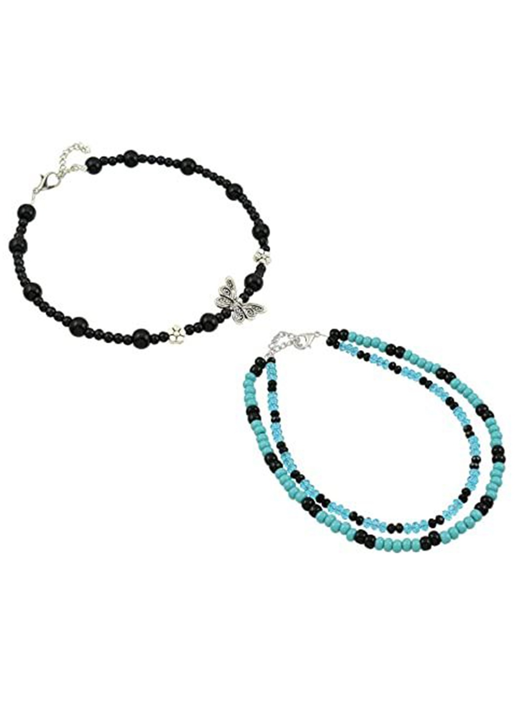 

HIGH TRENDZ Women Set of 2 Anklets, Black