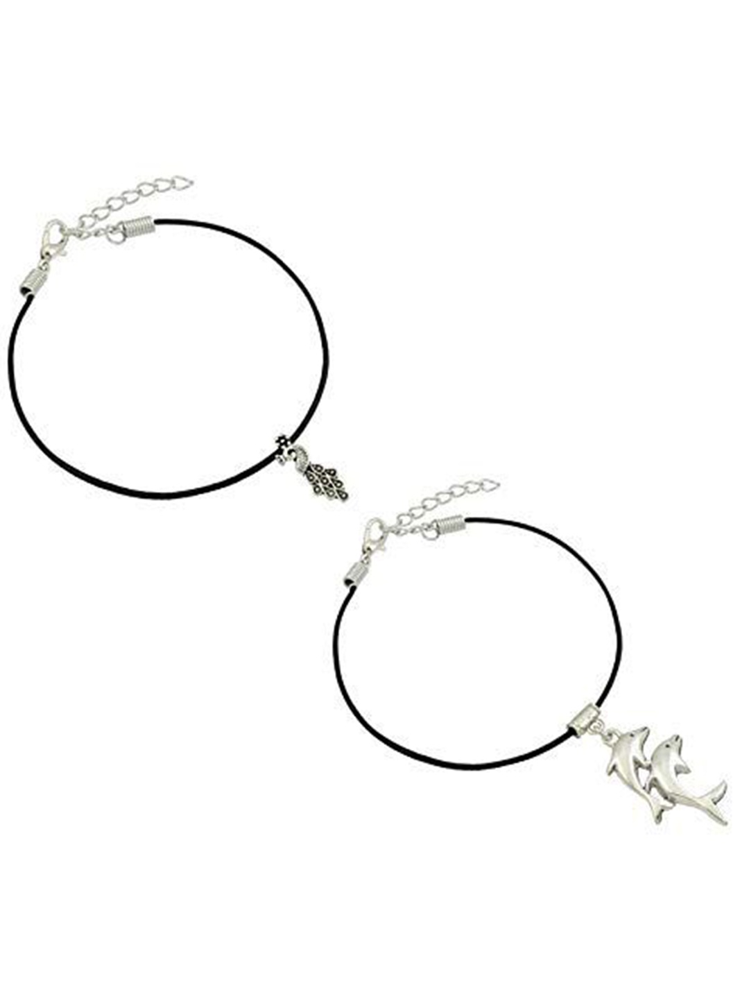 

HIGH TRENDZ Women Set of 2 Anklets, Black