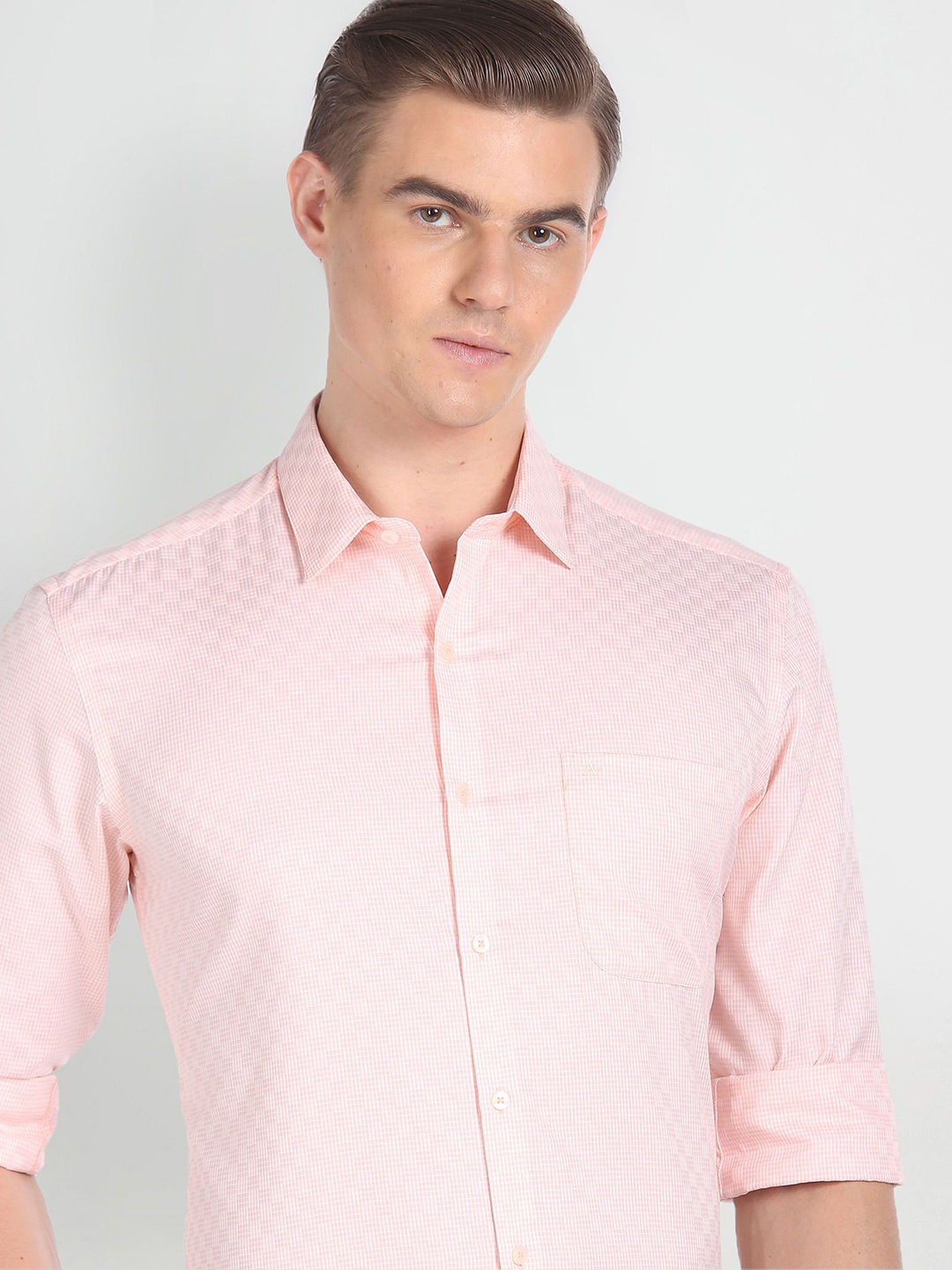 

Arrow Men Slim Fit Opaque Checked Casual Shirt, Orange