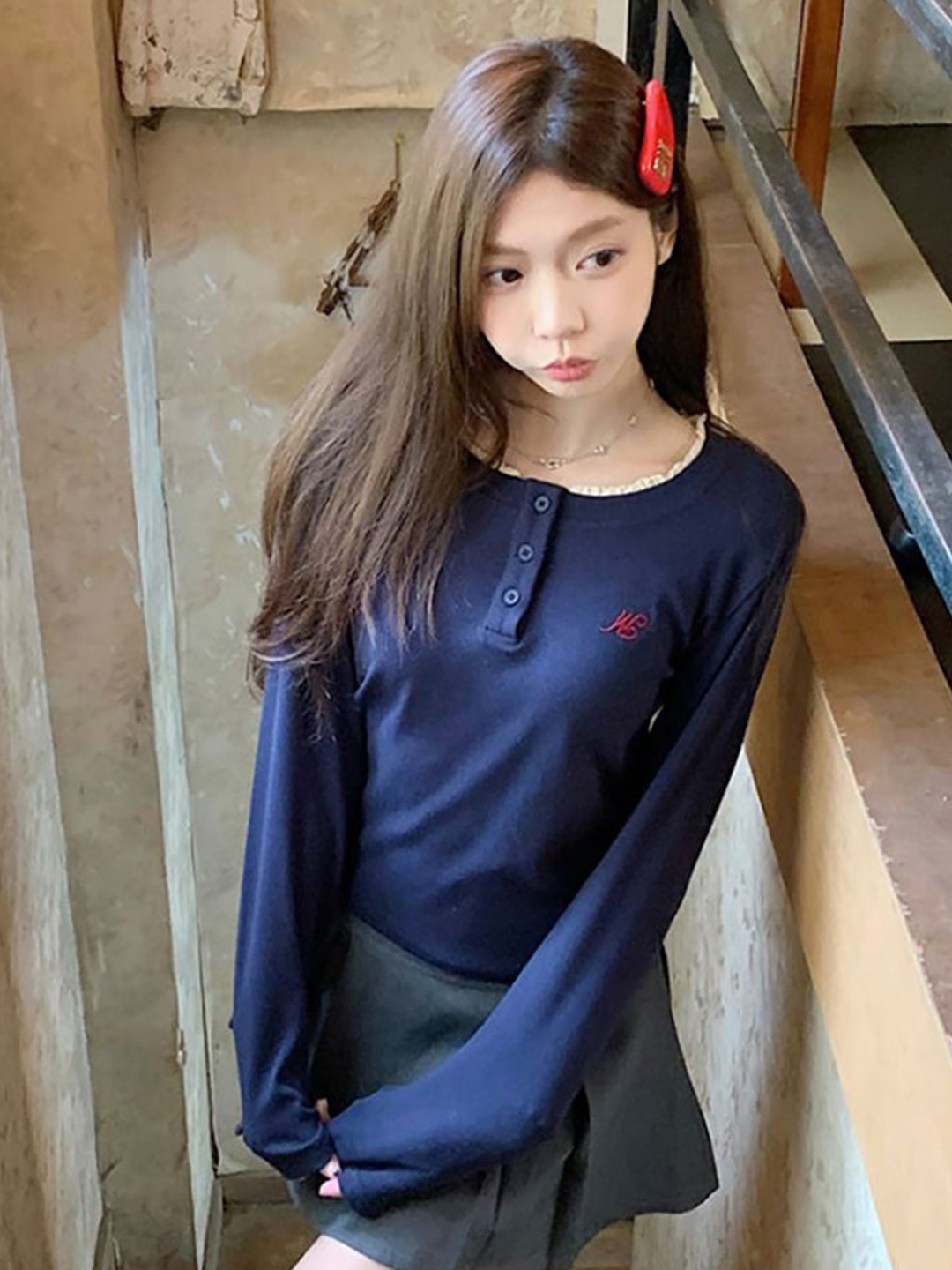 

StyleCast x Revolte Applique Top, Navy blue