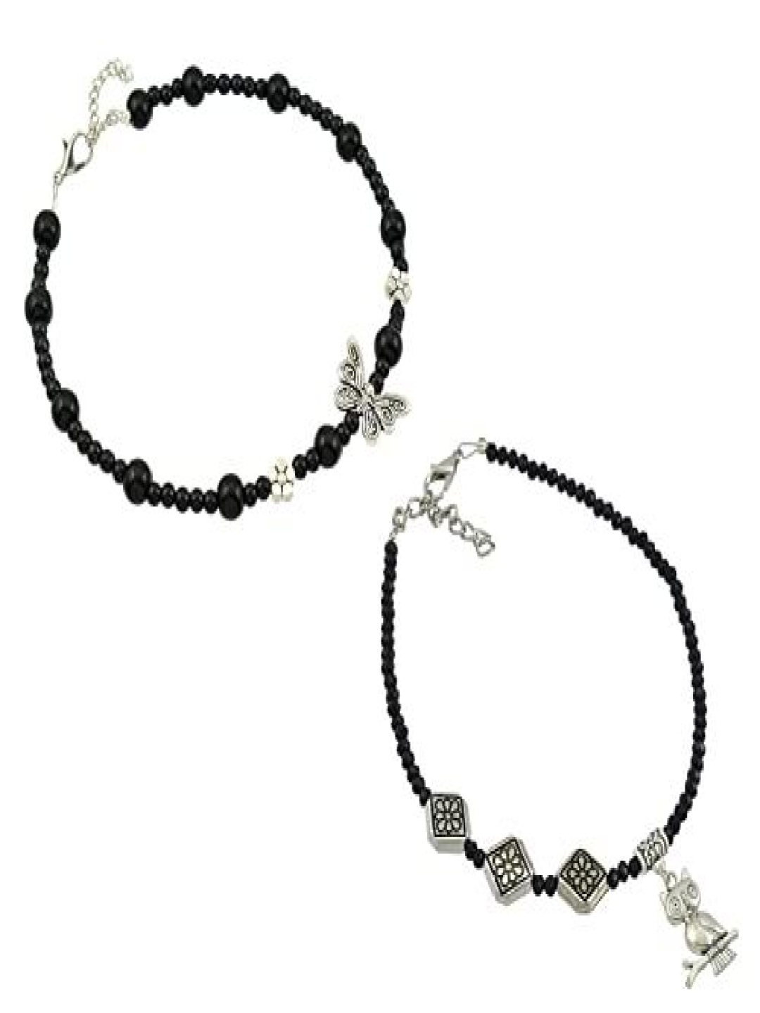 

HIGH TRENDZ Women Set of 2 Anklets, Black