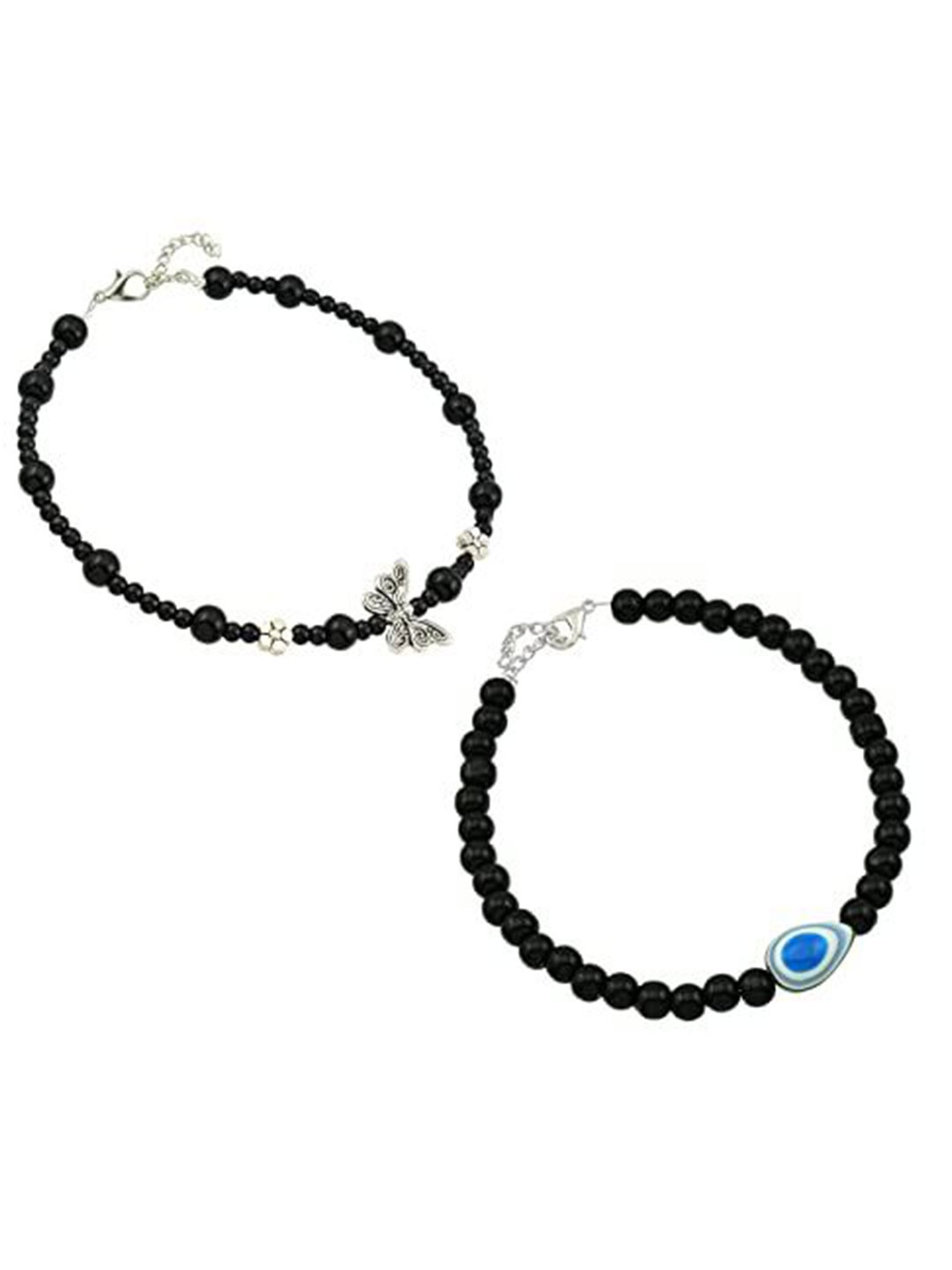 

HIGH TRENDZ Women Set of 2 Anklets, Black