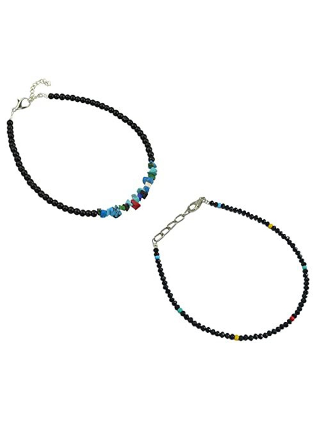 

HIGH TRENDZ Women Set of 2 Anklets, Black