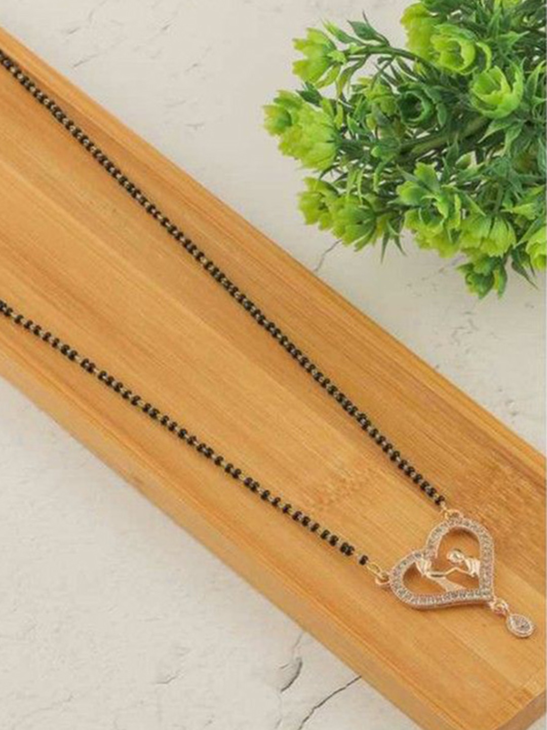 

Wynona Set Of 2 Gold-Plated American Diamond Studded & Beaded Mangalsutra