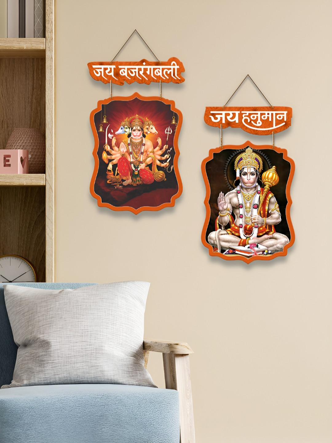 

ArtVibes Set Of 2 Orange & Black Printed Wooden Wall HangingDecor