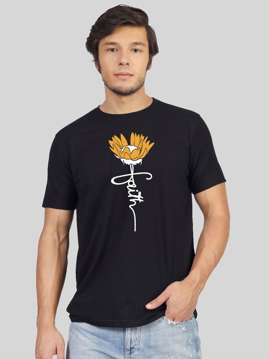 

Greylongg Men Printed Raw Edge T-shirt, Black