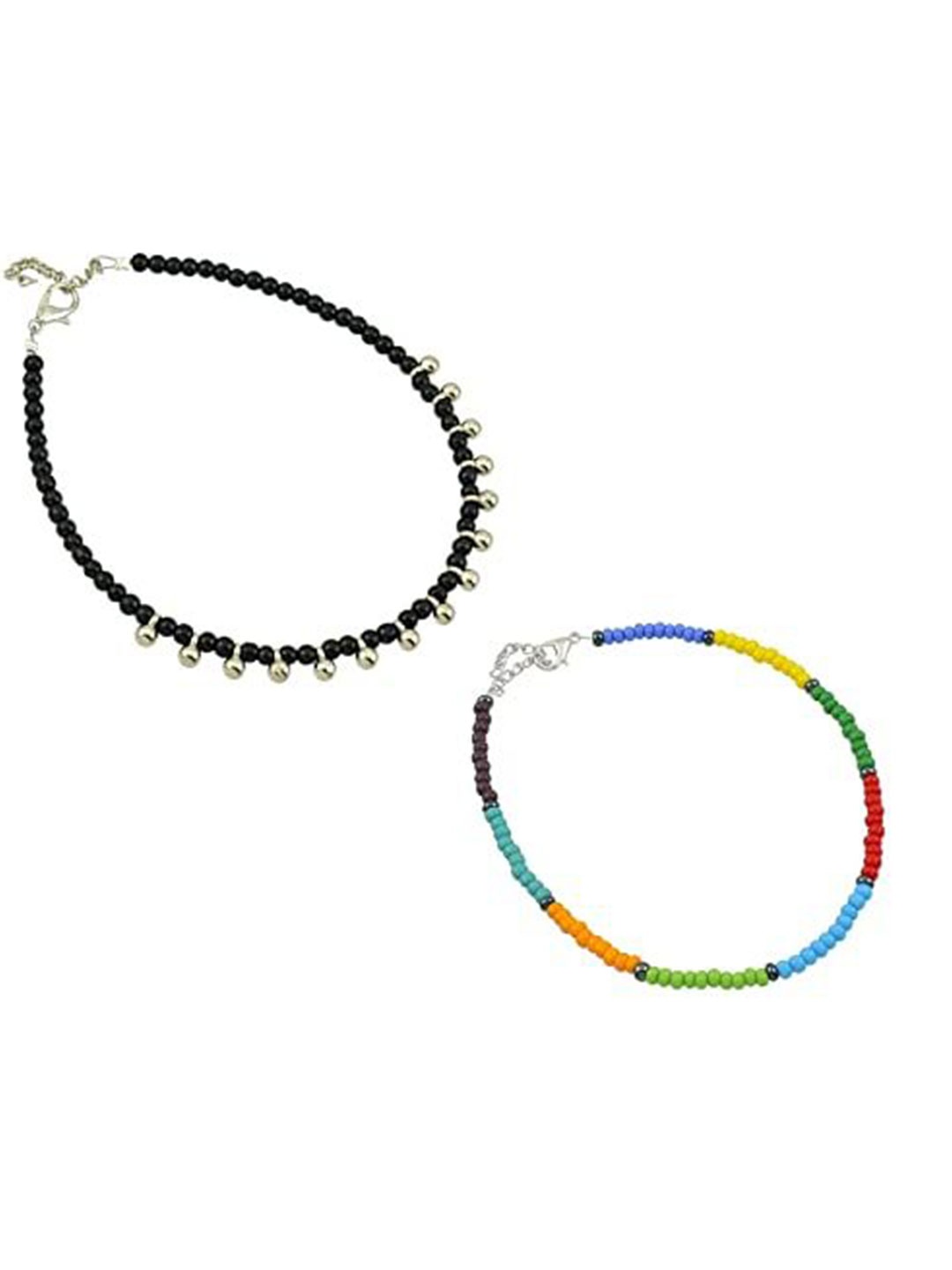 

HIGH TRENDZ Women Set of 2 Anklets, Black