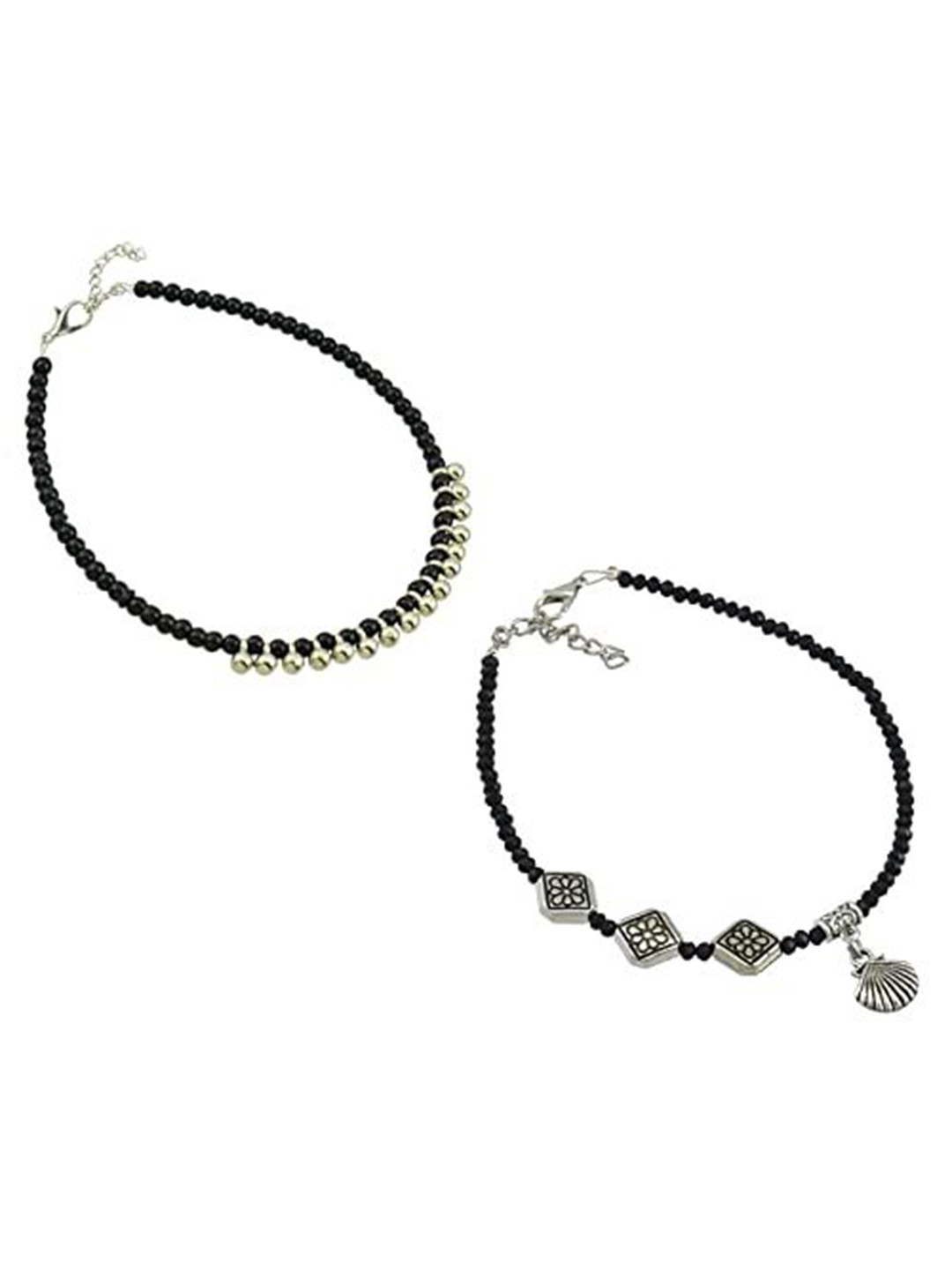 

HIGH TRENDZ Women Set of 2 Anklets, Black