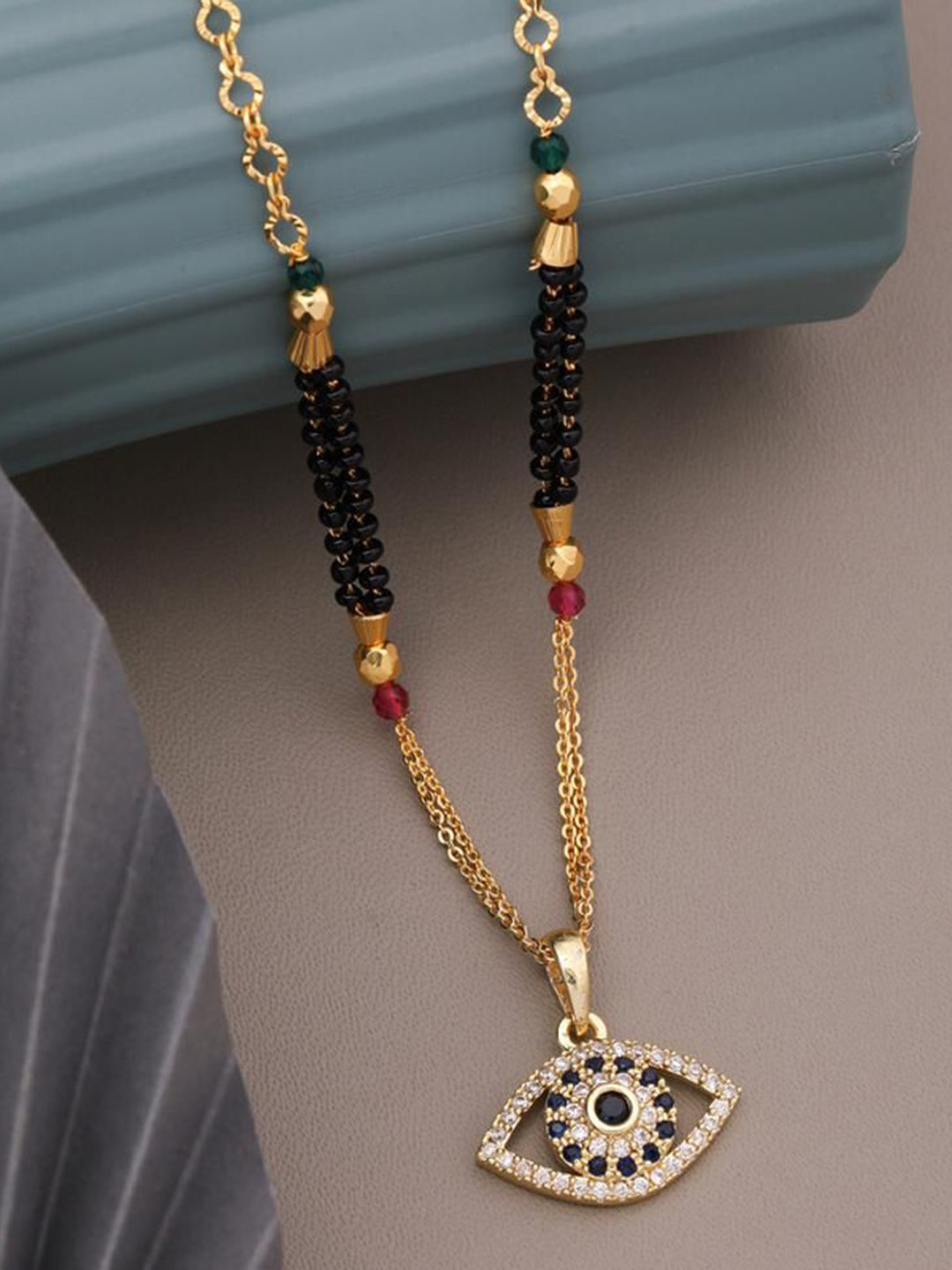 

Wynona Gold-Plated Artificial Stones and Beads Mangalsutra