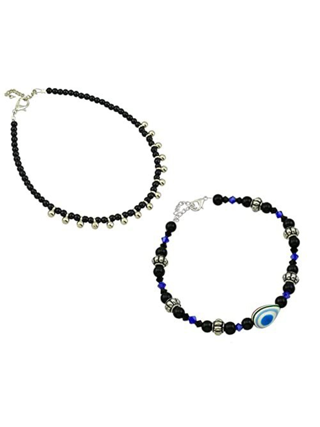 

HIGH TRENDZ Women Set of 2 Anklets, Black