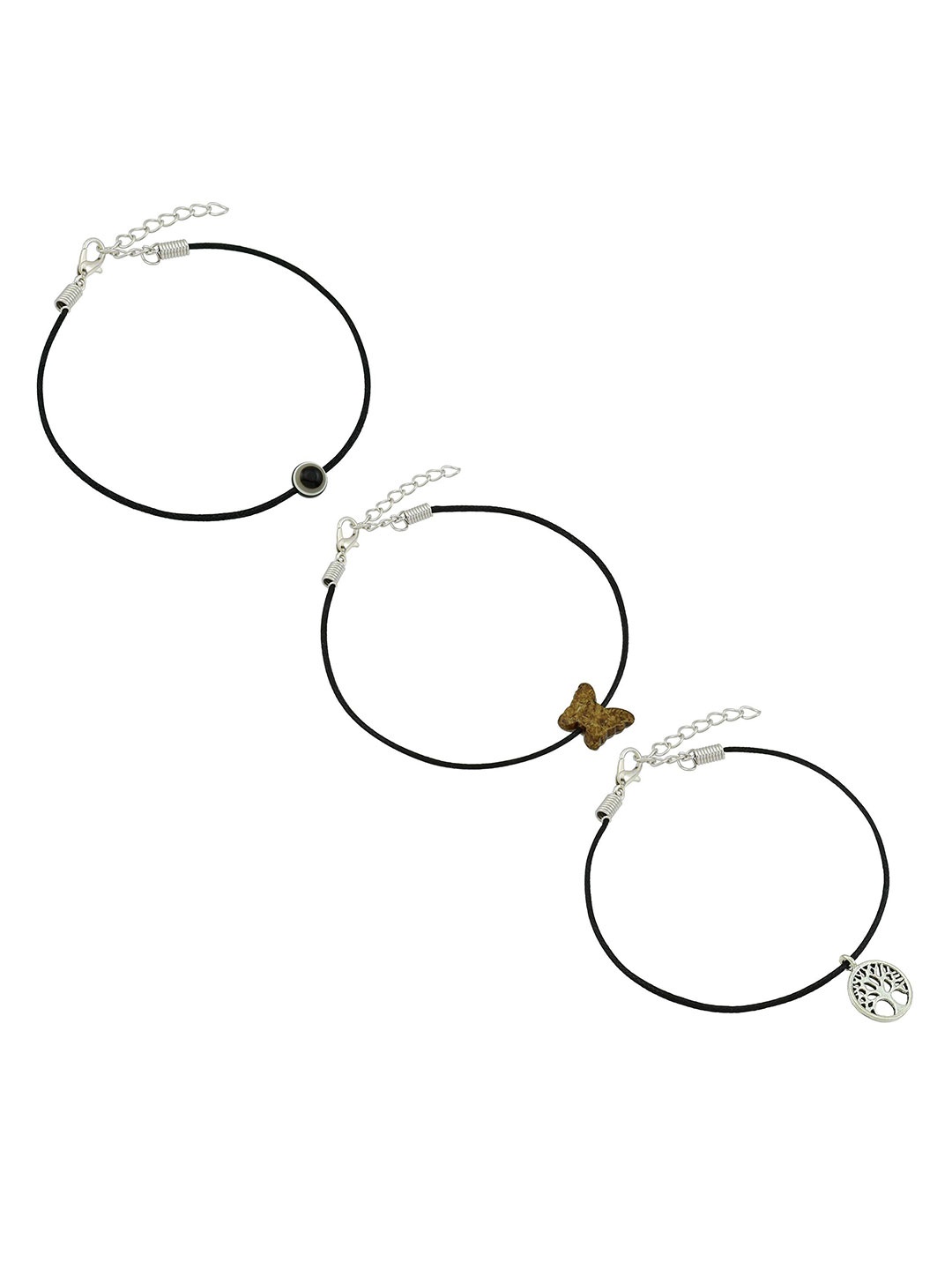 

HIGH TRENDZ Women Set of 3 Anklets, Black