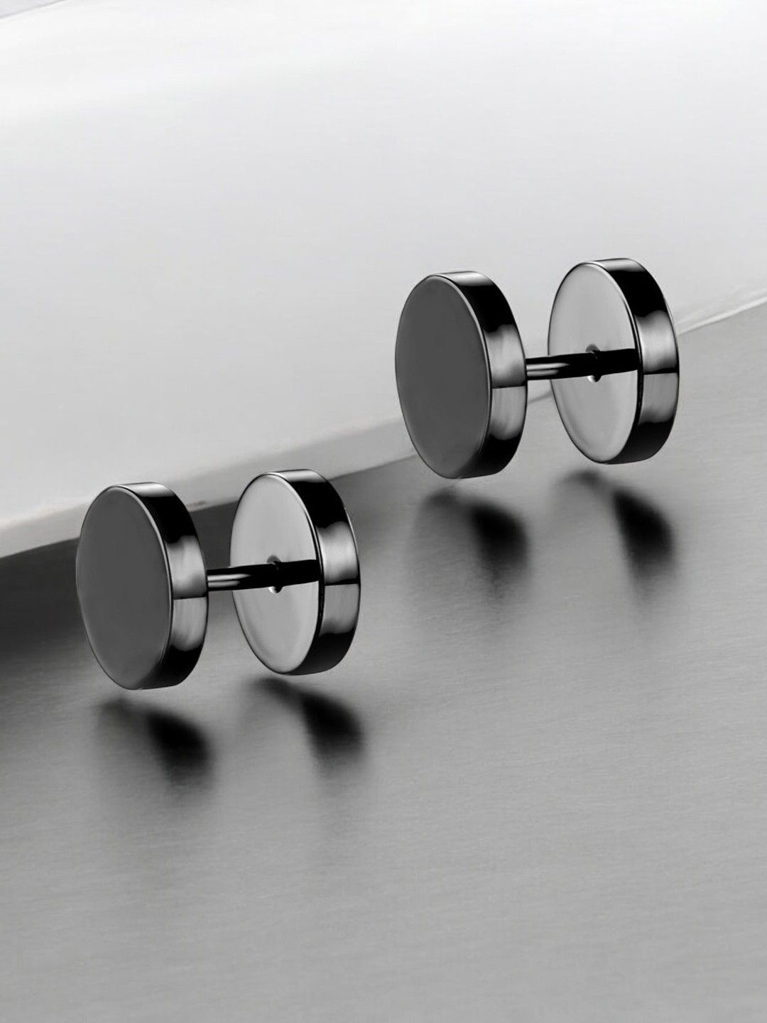 

The Roadster Lifestyle Co Men DumbBell Stainless Steel Stud Earrings, Black