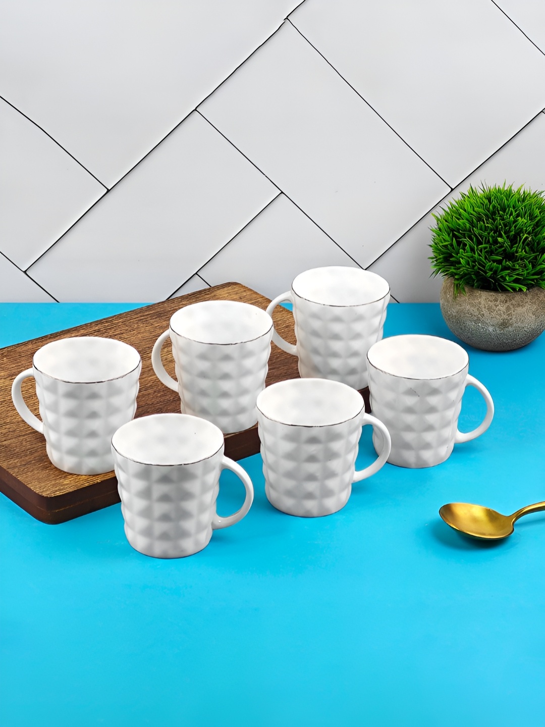 

UPC Set of 6 Printed Premium Lightweight Fine Bone China Ceramic Tea/Coffee Cups, White