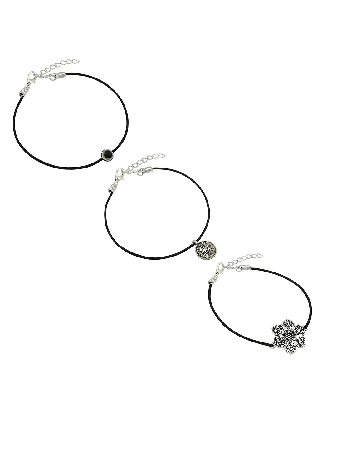 

HIGH TRENDZ Women Set of 3 Anklets, Black