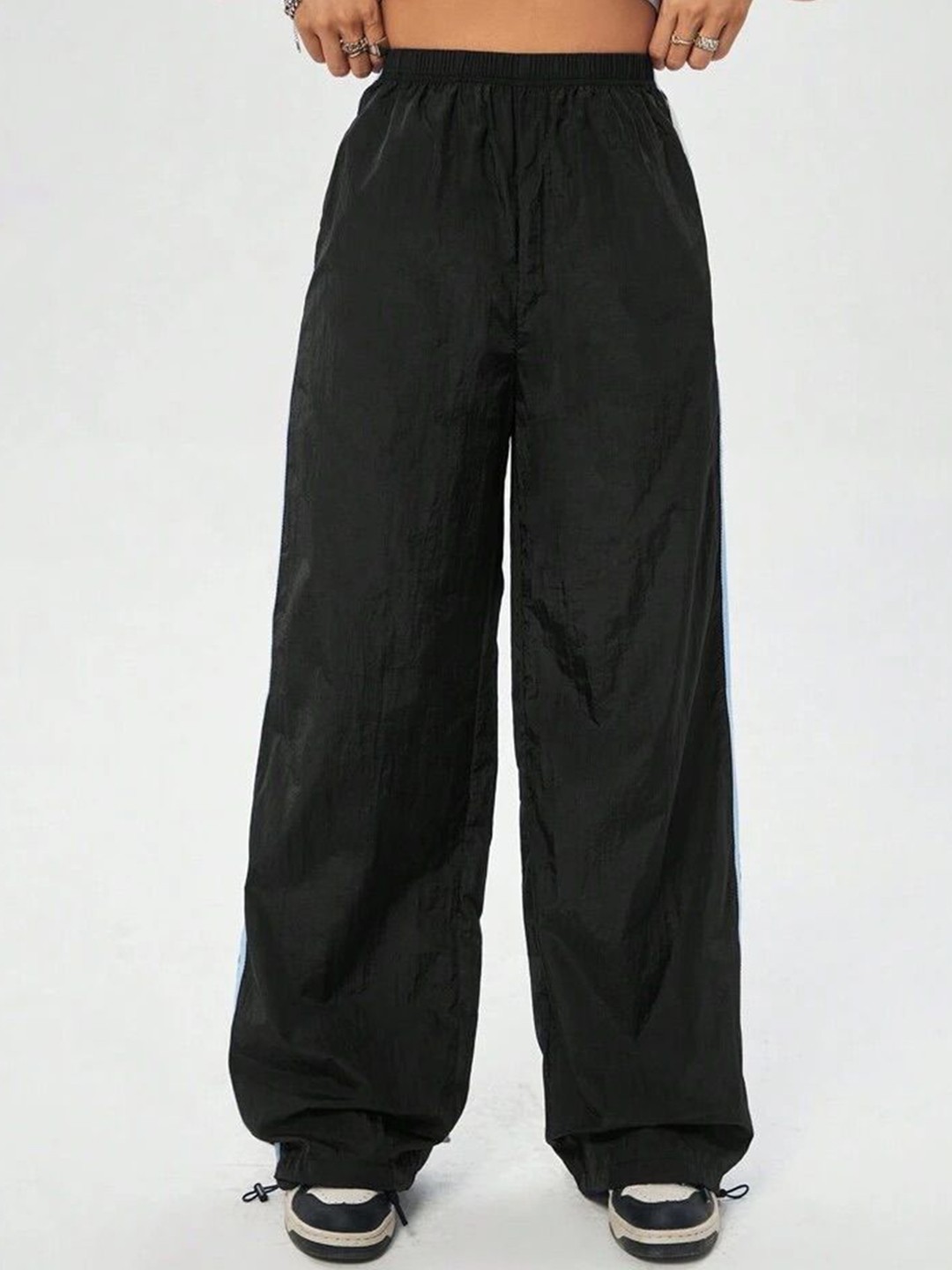 

TABADTOD Women Striped Relaxed Loose Fit Trousers, Black