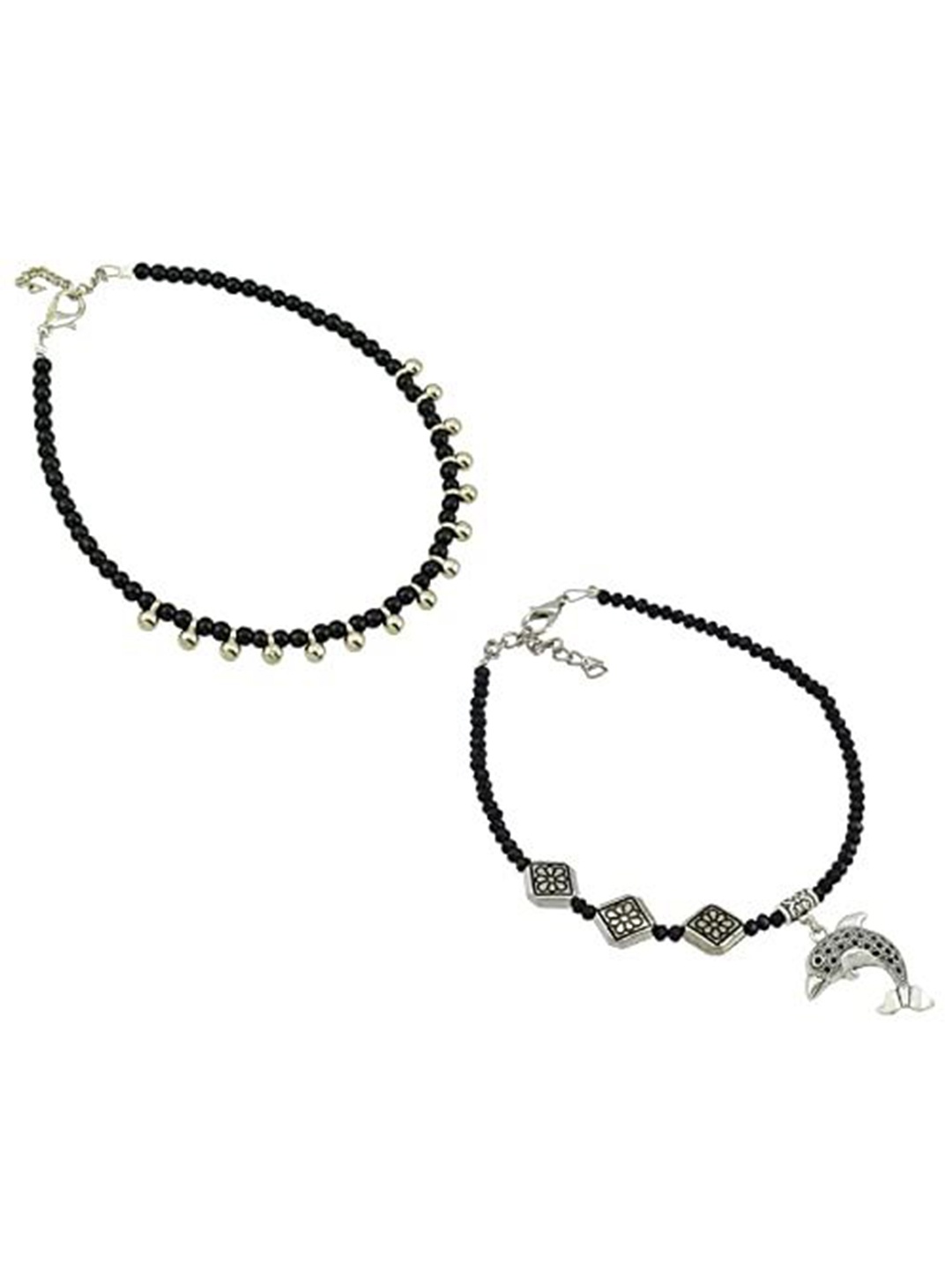 

HIGH TRENDZ Women Set of 2 Anklets, Black