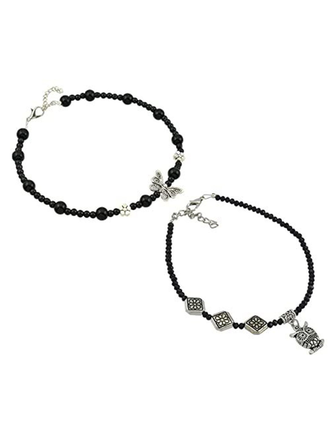 

HIGH TRENDZ Women Set of 2 Anklets, Black