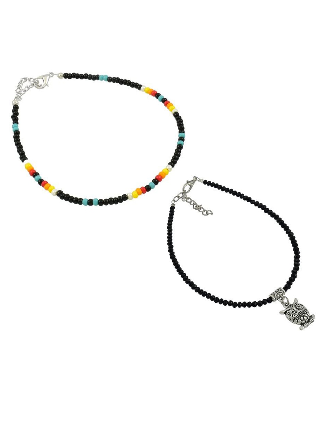 

HIGH TRENDZ Women Set of 2 Anklets, Black