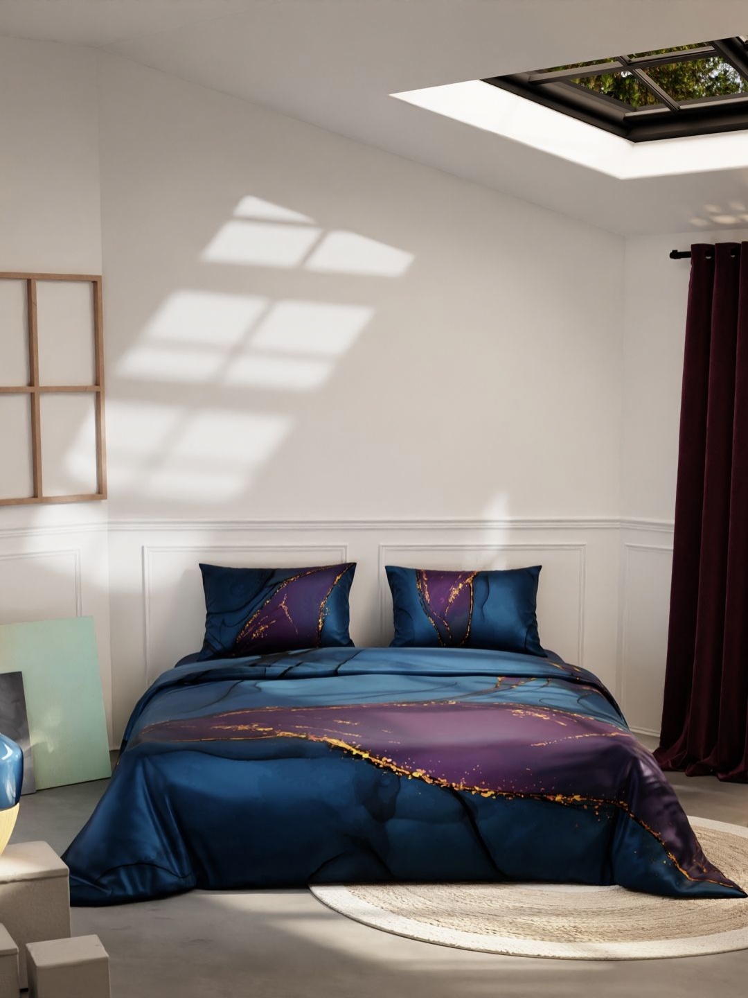 

Stoa Paris Louvre Navy Blue & Gold-Toned Satin King Regular Bedding Set