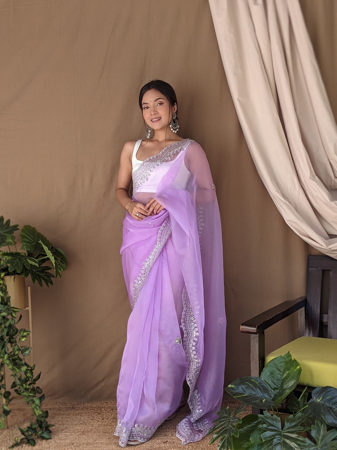 

Anouk Embellished Beads and Stones Organza Saree, Lavender