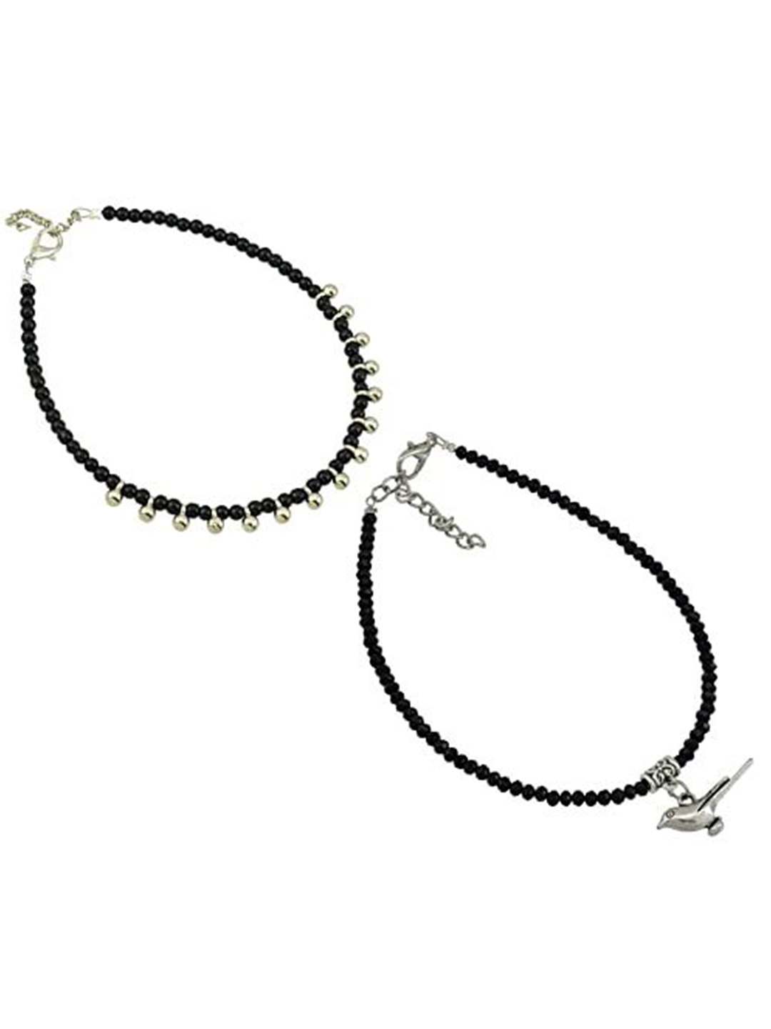 

HIGH TRENDZ Women Set of 2 Anklets, Black