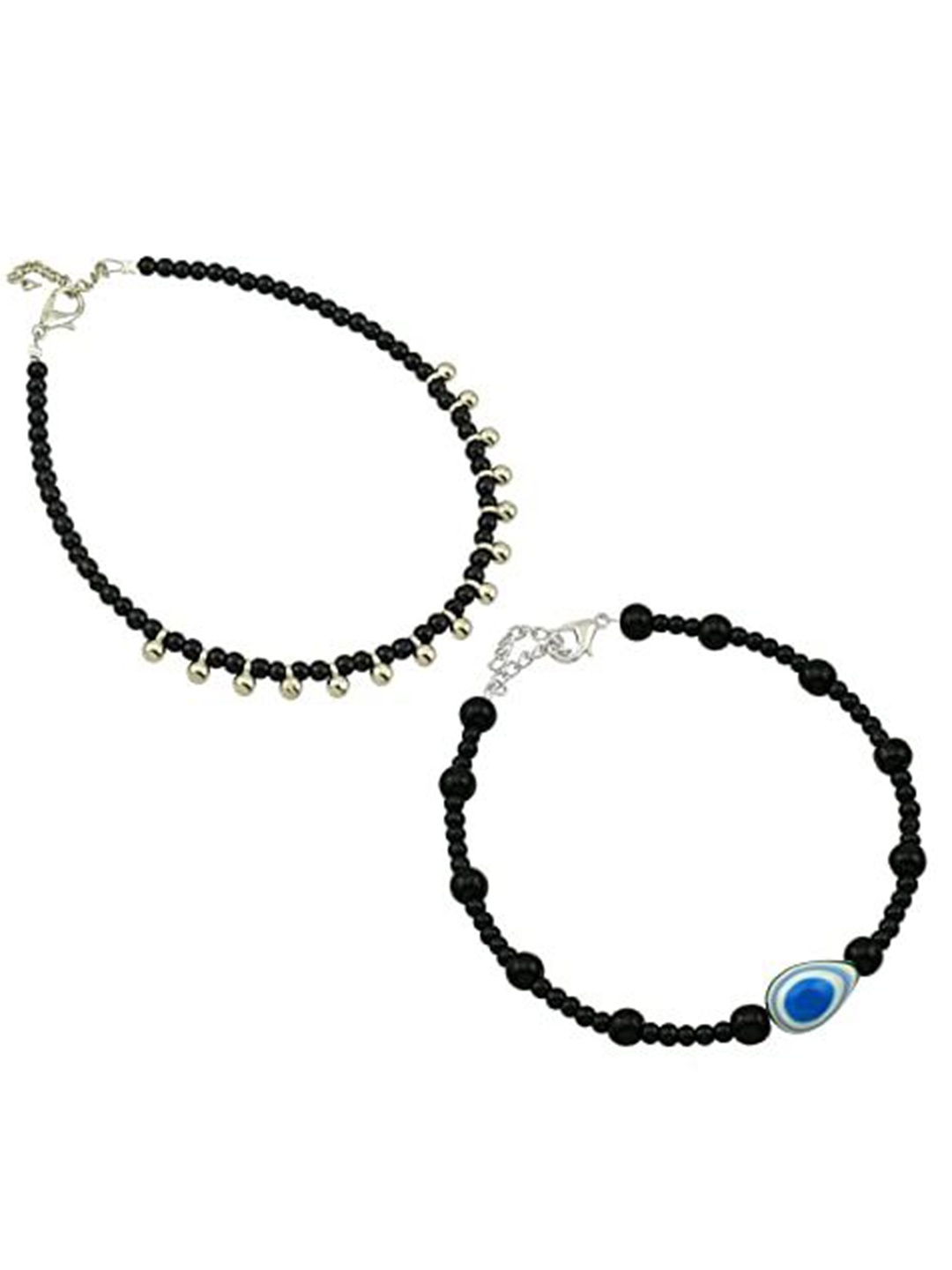 

HIGH TRENDZ Women Set of 2 Anklets, Black
