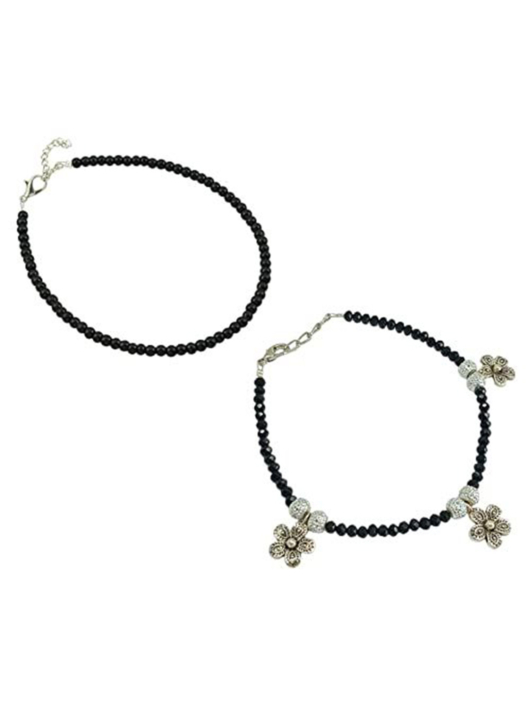 

HIGH TRENDZ Women Set of 2 Anklets, Black